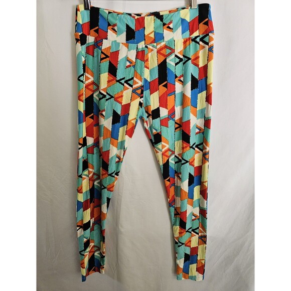 LuLaRoe Leggings Tall & Curvy Tribal Geometric Multicolor Print Soft Stretch - Picture 1 of 9